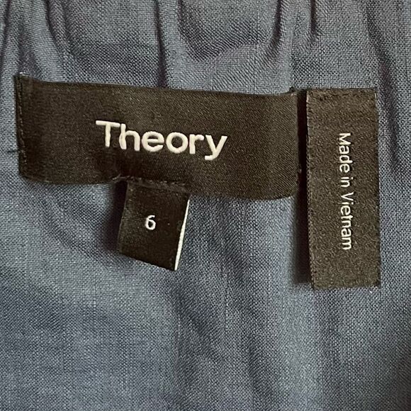 Theory Kayleigh Crunch Linen Blend Midi Dress Blue Button Front Women’s Size 6 - Picture 10 of 12